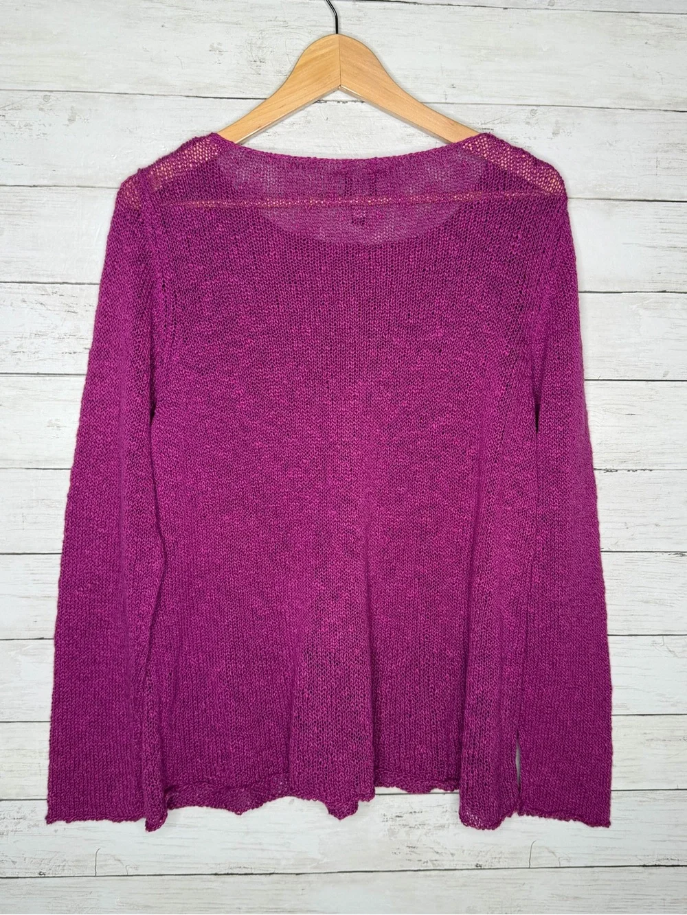 Eileen Fisher Petuna Bateau Neck Knit Cotton Nubble Top Magenta Purple Large NWT